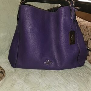 Coach Purple Pebble Leather Hobo Shoulder Bag with Gold Tag